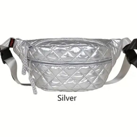 Stylish Quilted Chest Sling Travel Bag in Silver or Black Tone - Picture 6 of 11